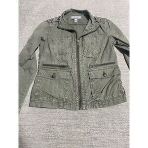 Casion Jacket Women’s Small Army Green Cotton Pockets Full Zip